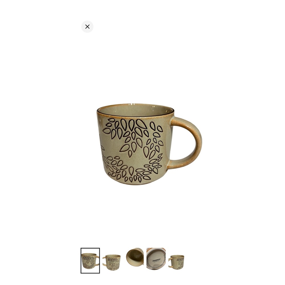 Starbucks 2013 Coffee Mug 14oz Tan Brown Ceramic Debossed Leaf Pattern Speckled